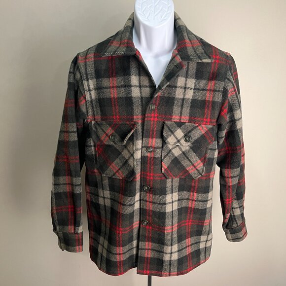 Vintage 60s 70s Woolrich Men's green and red plaid wool Flannel Jacket 40 M - Picture 2 of 5
